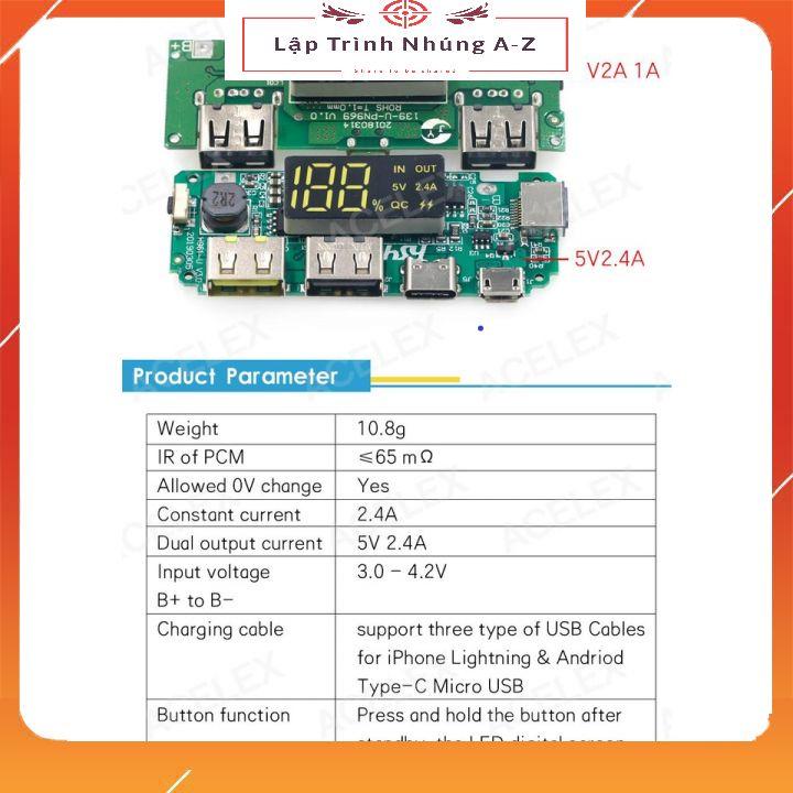 [Lập Trình Nhúng A-Z][G12] Module Sạc Dự Phòng Lithium 18650 5V2.4A 2A 1A Hai Cổng USB Chuyên Dụng