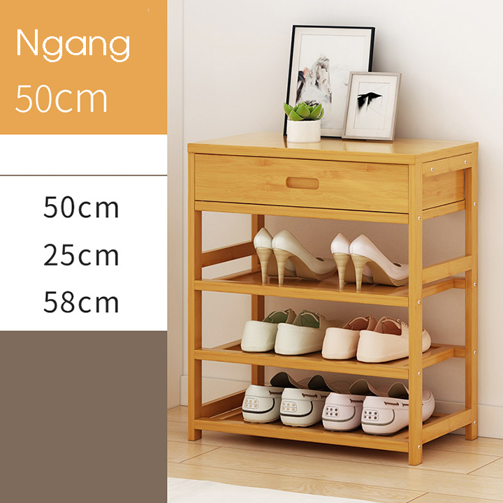 Kệ giày bằng tre 3 tầng có ngăn tủ trên 50x25x58 RE0408