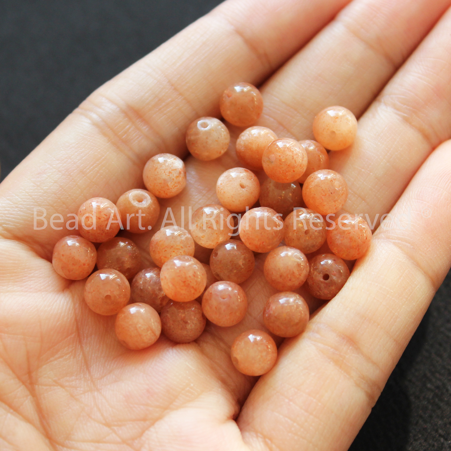 [1 Hạt] 6MM Đá Sunstone, Đá Mặt Trời Tự Nhiên Loại AA Màu Cam, Đá Phối Vòng Tay Phong Thuỷ, Chuỗi Hạt, Mệnh Hoả, Mộc - Bead Art