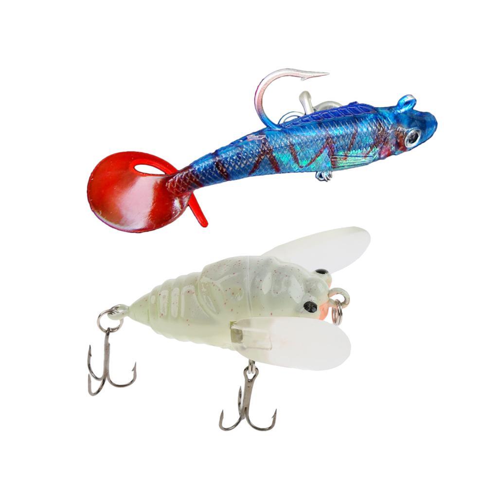 Soft Plastic Popper Fishing Baits Lures and Life-like Cicada Floating Lures