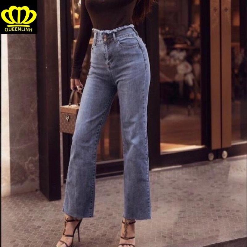 Quần bò nữ,quần jeans ống rộng lưng cao, vải bò dày dặn chuẩn Qc shop cam kết chất lượng 100%