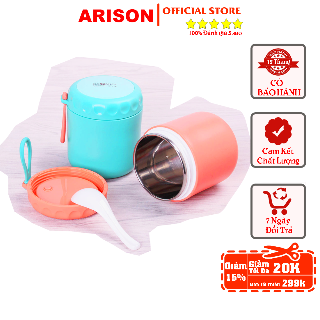 Cốc Đựng Canh Giữ Nhiệt Lõi Inox 304 Dung Tích 400ml Thích Hợp Đựng Soup, Cháo Chống Tràn Dễ Dàng Mang Đi
