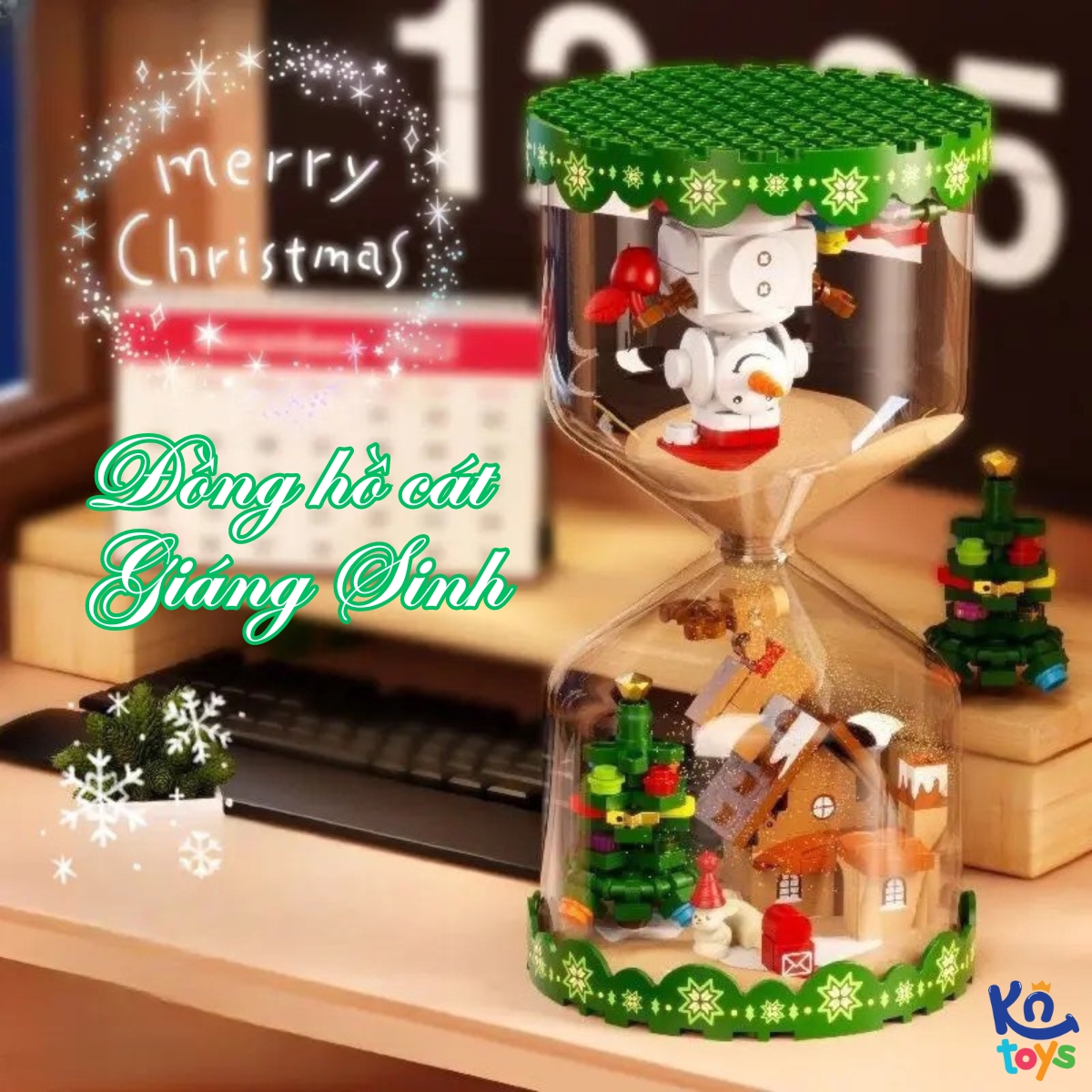 Đồ Chơi Lắp Ráp, Xếp Hình Noel SEMBO BLOCK Christmas Hourglass – Đồng Hồ Cát Giáng Sinh Kèm Cát Dạ Quang (286 chi tiết)