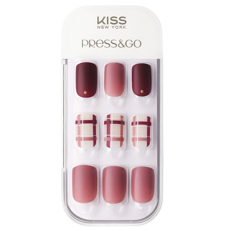 Bộ 30 Móng Tay Gel Tự Dán Press &amp; Go Kiss New York Nail Box - Mix Berry Check (KPNA20KA)