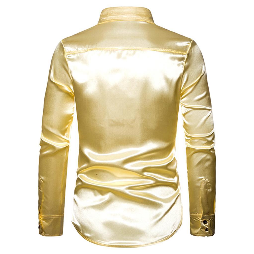 Mens Fashion Button Down Shirts Long Sleeve Sequins Tops Shirt M