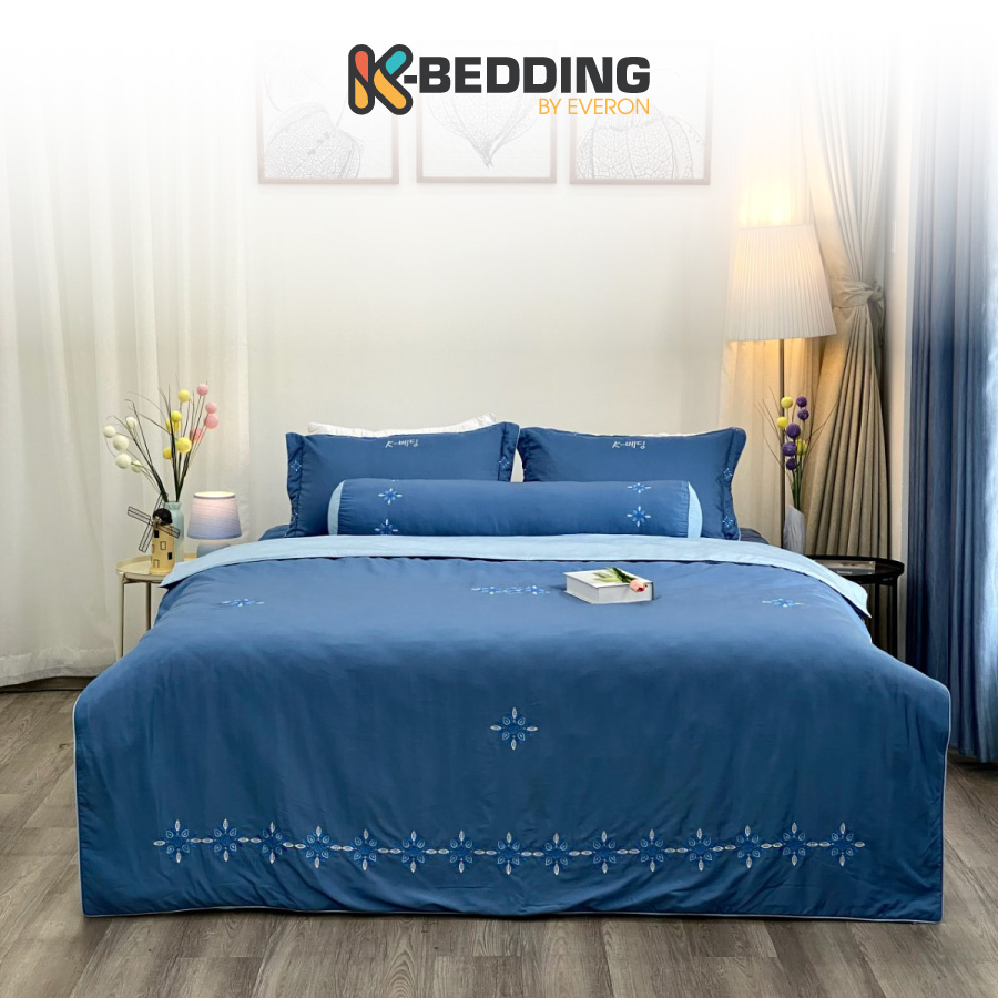 Bộ Ga Giường Chần Bông Kbedding By Everon Kmts 105 Microtencel Xanh Đậm 4 Món
