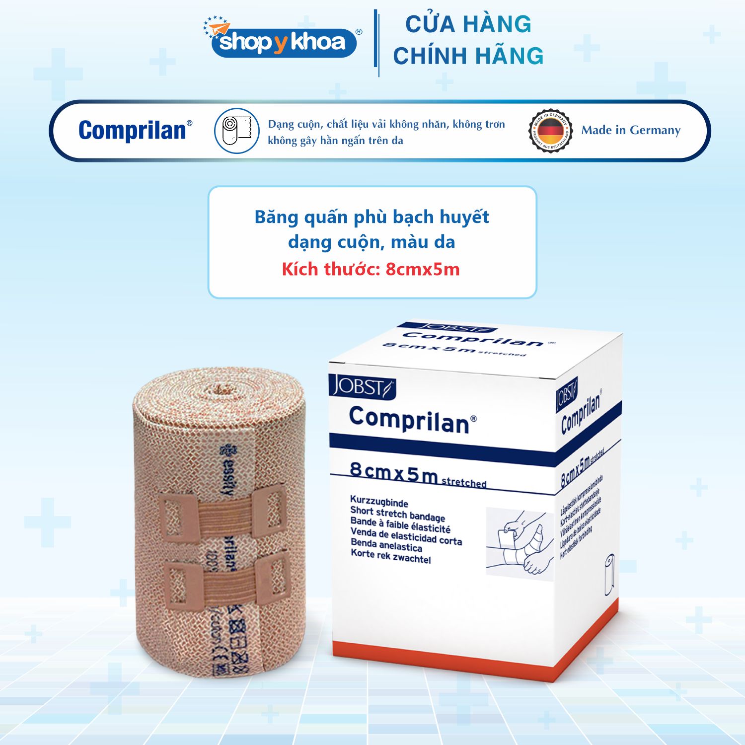 Comprilan - Băng Quấn Phù Bạch Huyết Lớp 3, Dạng Cuộn, Màu Da, Size 8cmx5m