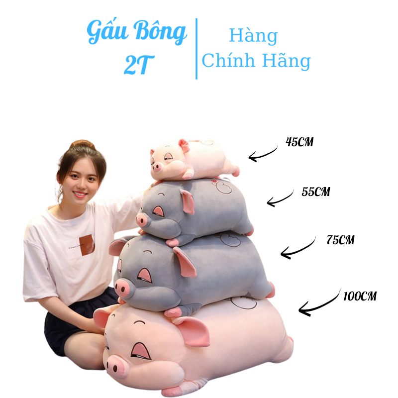 Gấu Bông, Thú Nhồi Bông, Gối Ôm Heo Mắt Híp Mũi Hồng-Gấu Bông 2T- Gấu Bông Vải Nhung Co Giãn, Đàn Hồi Lót Bông Gòn Cao Cấp