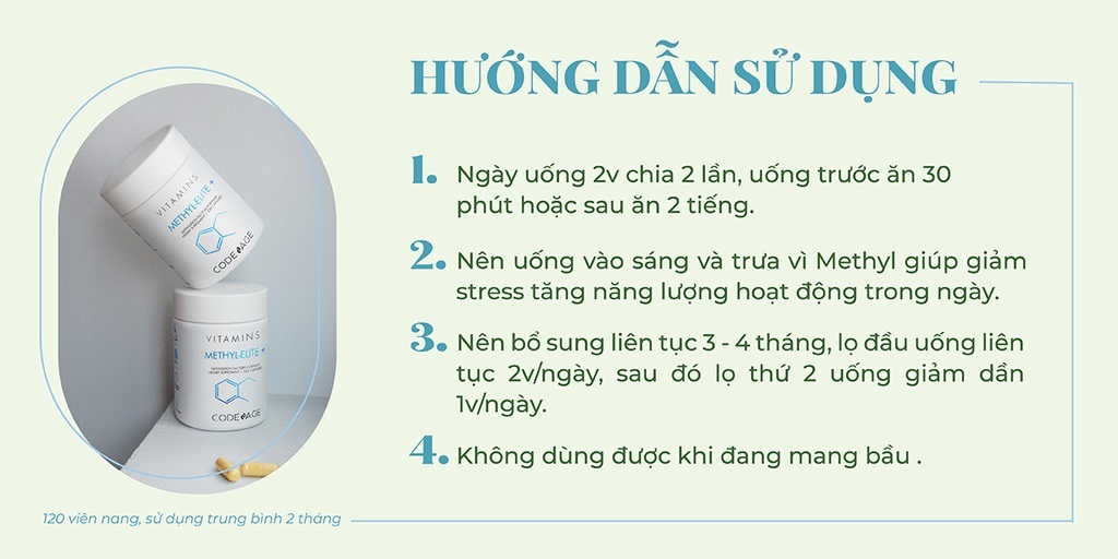 Viên uống bổ não CodeAge Methyl Elite+ - Hỗ Trợ Ngủ Ngon, Tăng Tập Trung, Giảm Stress 120 Viên