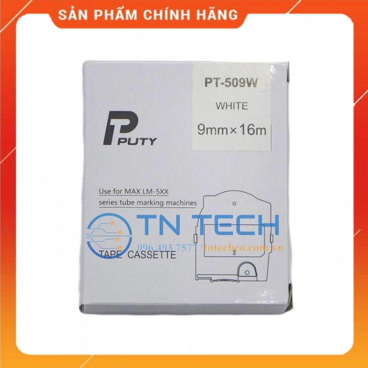 Nhãn in MAX PT-509W - Chữ đen nền trắng 9MM x 16M - Dùng cho máy in ống MAX [Hàng nhập khẩu]