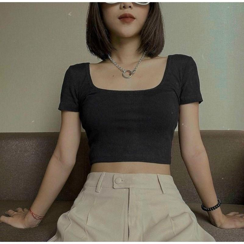 Áo hở lưng croptop tay ngắn buộc nơ có mút ngực kx