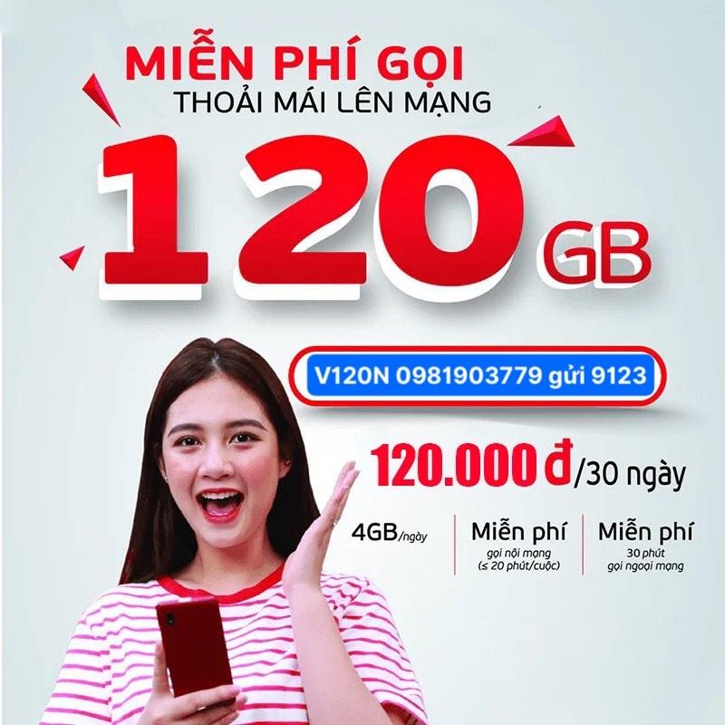 Sim 4G Viettel gói V120Z, V120N, UMAX50N, MP50 có 4GB Ngày 120GB /Tháng miễn phí gọi nội mạng, Hàng chính hãng