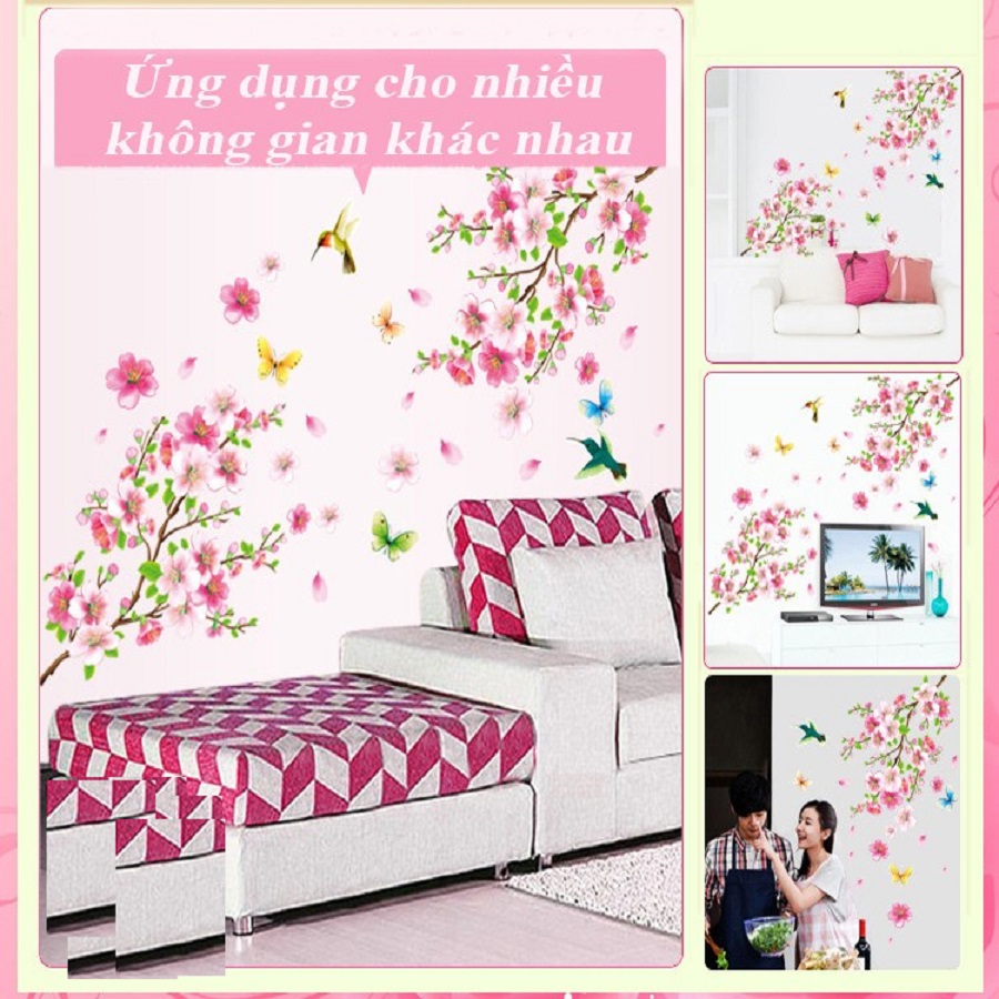 Decal dán tường phong cảnh hoa anh đào căng tràn sức sống