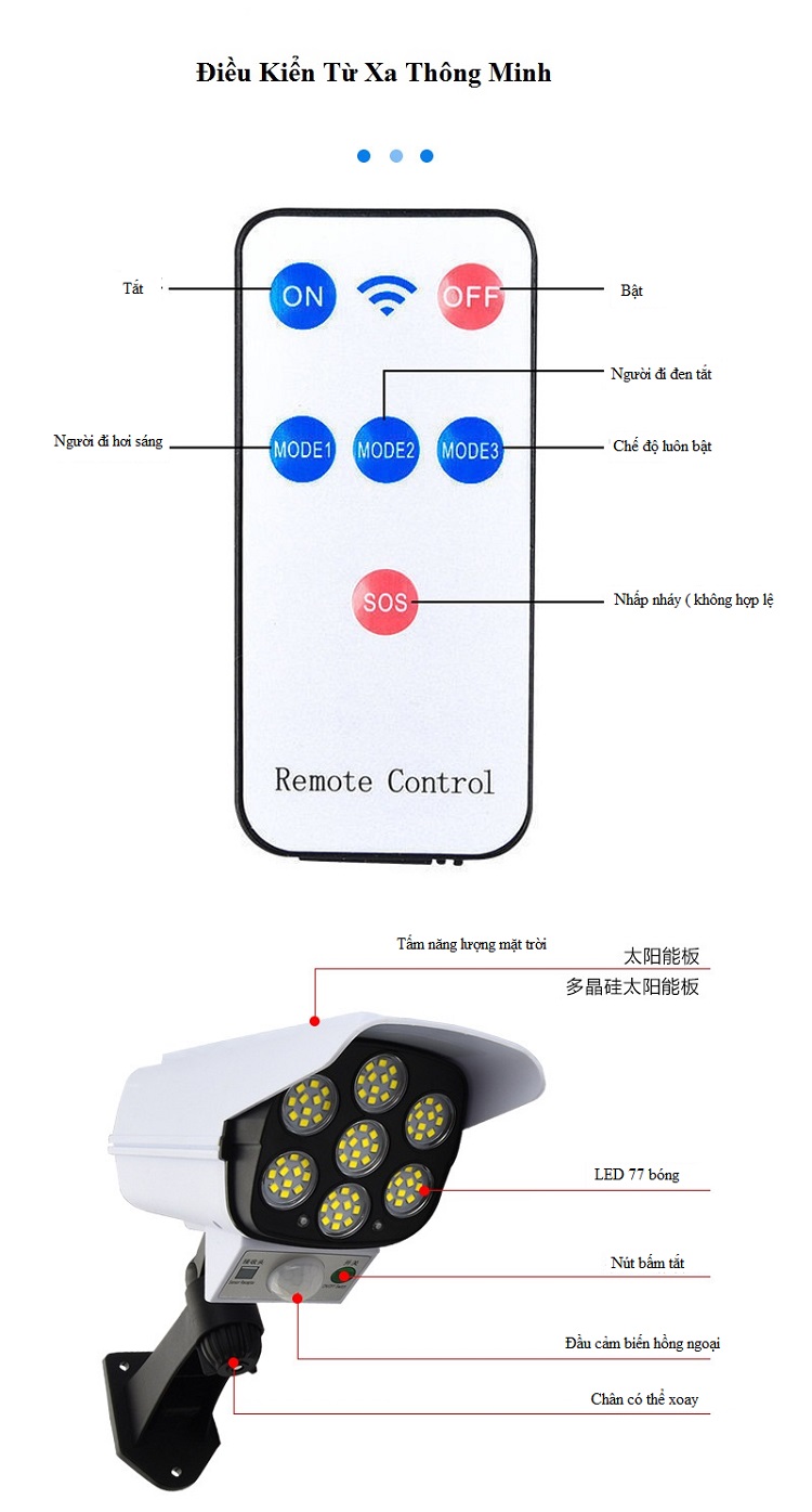 Đèn Led Dùng Pin Năng Lượng Mặt Trời Cảm ứng Mô Hình camera Chống Trộm HD-03