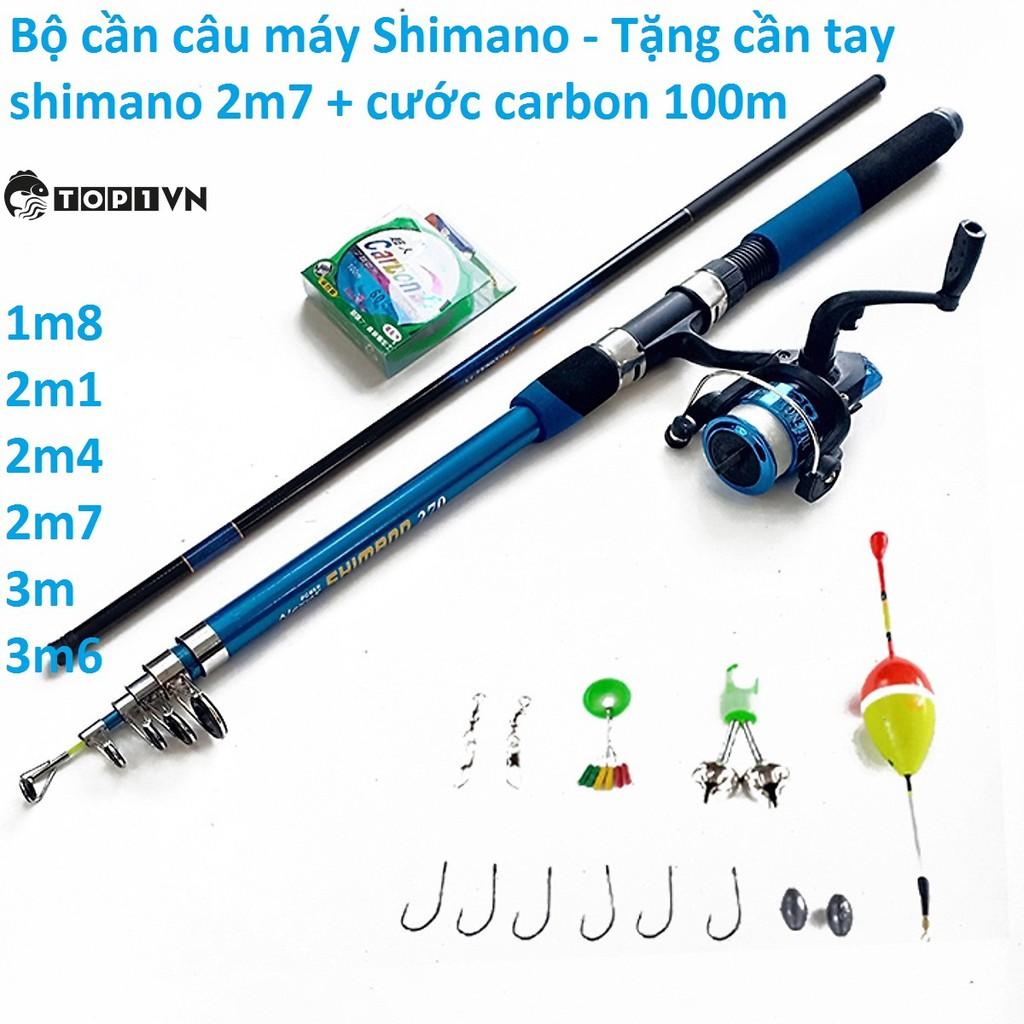 Bộ cần câu máy Shimano rút xanh , tặng kèm cần tay Shimano 2m7 + cước carbon 100m - Top1VN