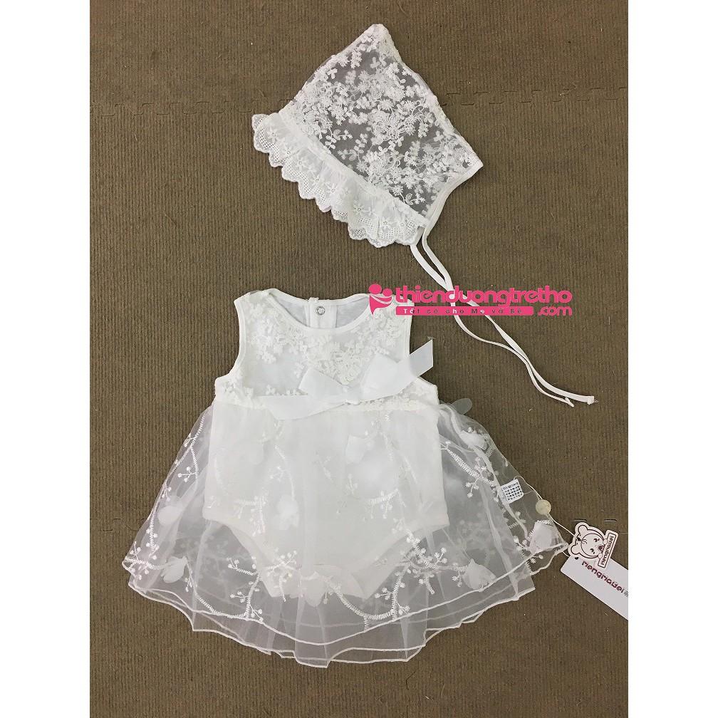 VÁY ĐẦY THÁNG/body công chúa thêu hoa đầy tháng -Váy đính hoa kèm mũ bèo tiểu thư cho bé từ 0 - 12 tháng