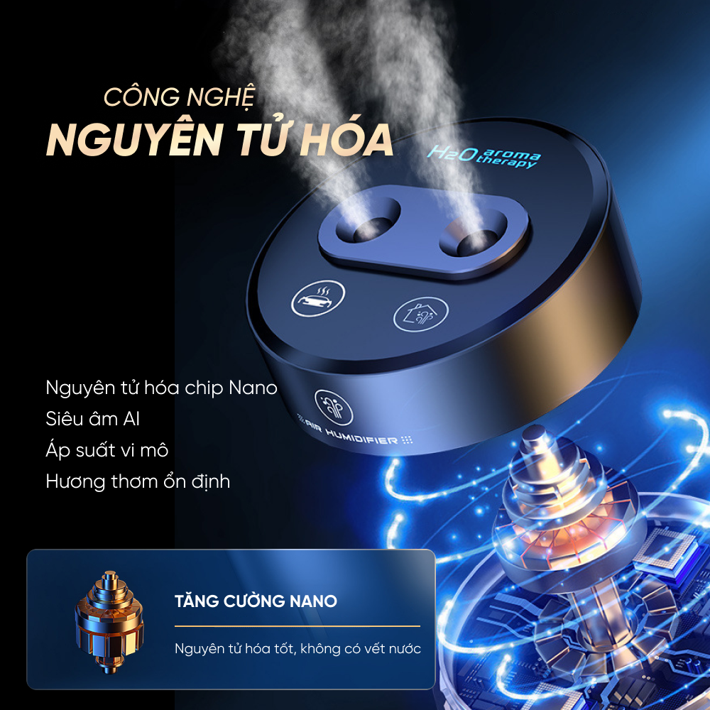 Máy Khuếch Tán Tinh Dầu Air Humidifier Dành Cho Xe Ô Tô Có Hỗ Trợ Sạc Pin