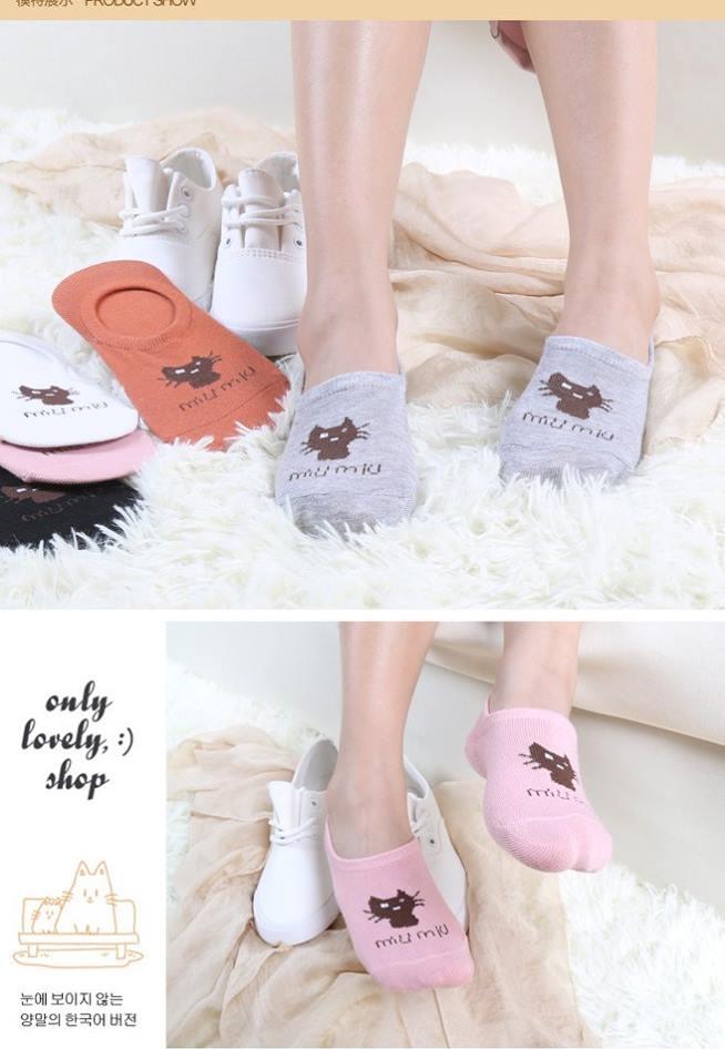 Combo 5 đôi tất lười nữ hình mèo xinh xắn