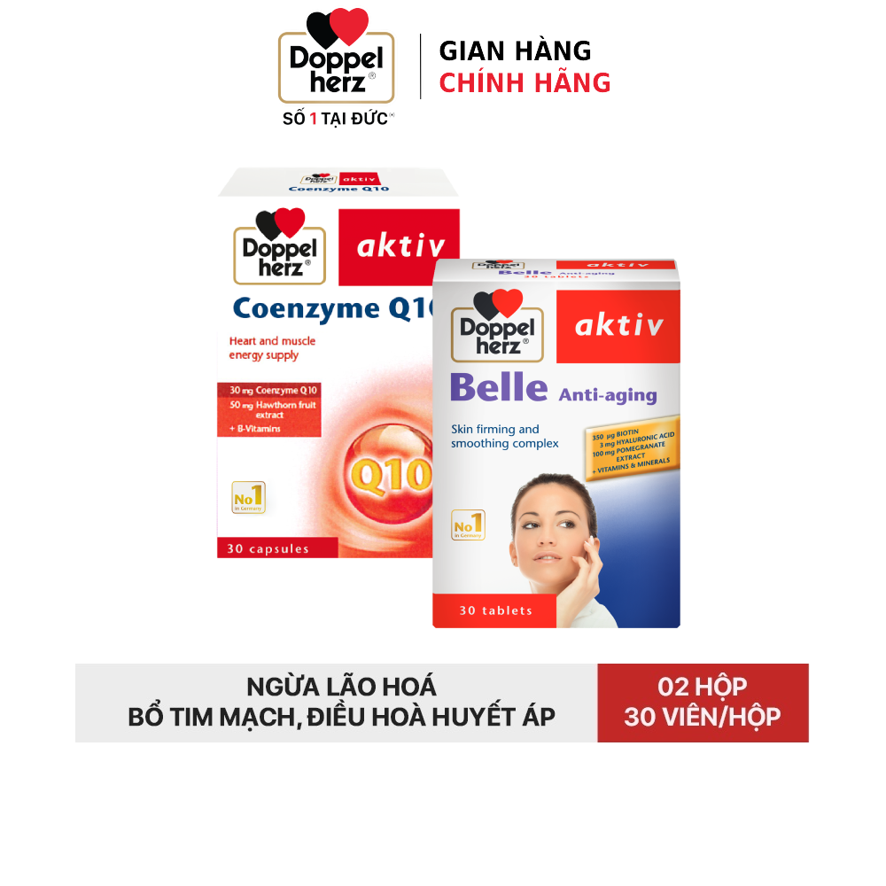 Bộ đôi chống lão hóa, bổ tim, điều hoà huyết áp Doppelherz Belle Anti Aging + Coenzyme Q10