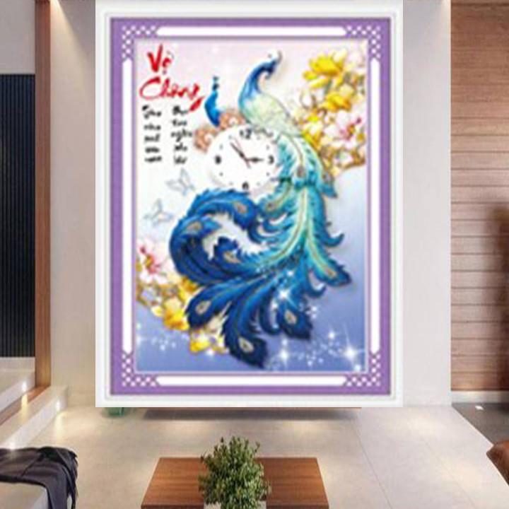 Tranh thêu vợ chồng công đồng hồ LV3159 - kích thước: 41 * 55cm.