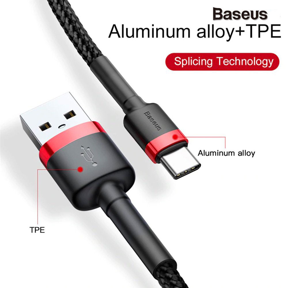 Cáp sạc nhanh baseus cafule type c qc3.0 3a 1M 2M 3M - dây sạc bọc dù chống gập quick charge 3.0 cho samsung oppo xiaomi giao mầu ngẫu nhiên - hàng chính hãng