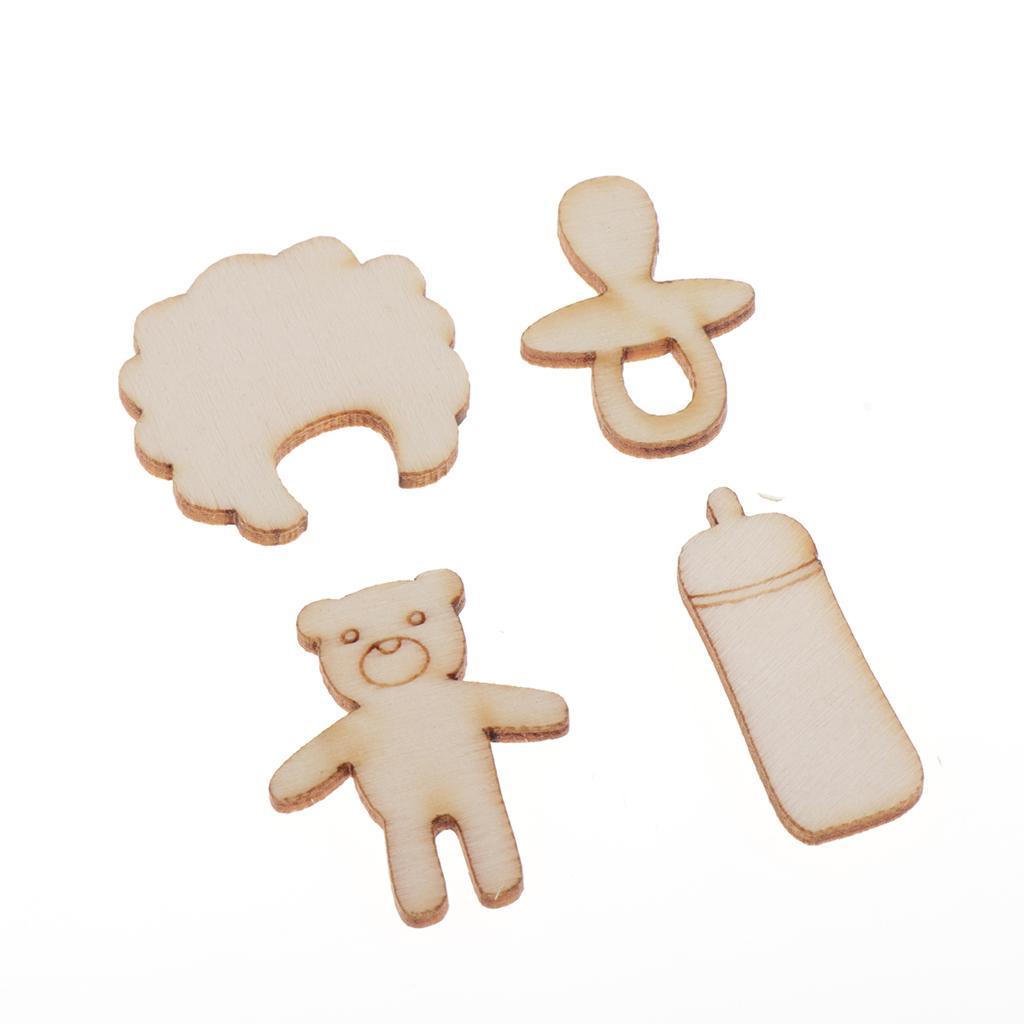 100 Pieces Love Shape Hearts Blank Hollow Wooden Embellishments Crafts - Mixed