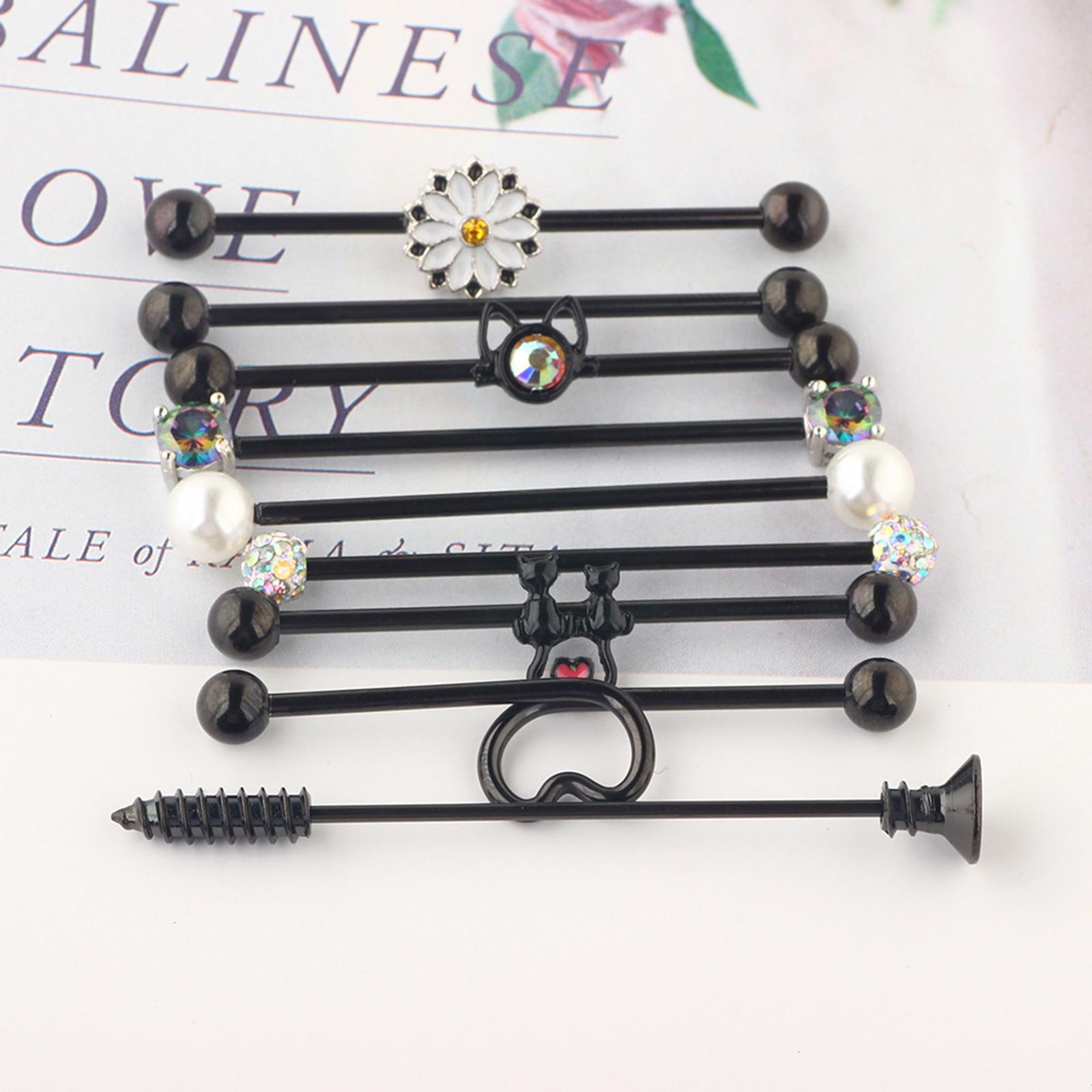 10Pcs Tragus Earrings Stud Industrial Barbell Piercing Bar Ear Earring Stainless Steel Lip Rings Labret Stud Body Piercing Jewelry for Women Men