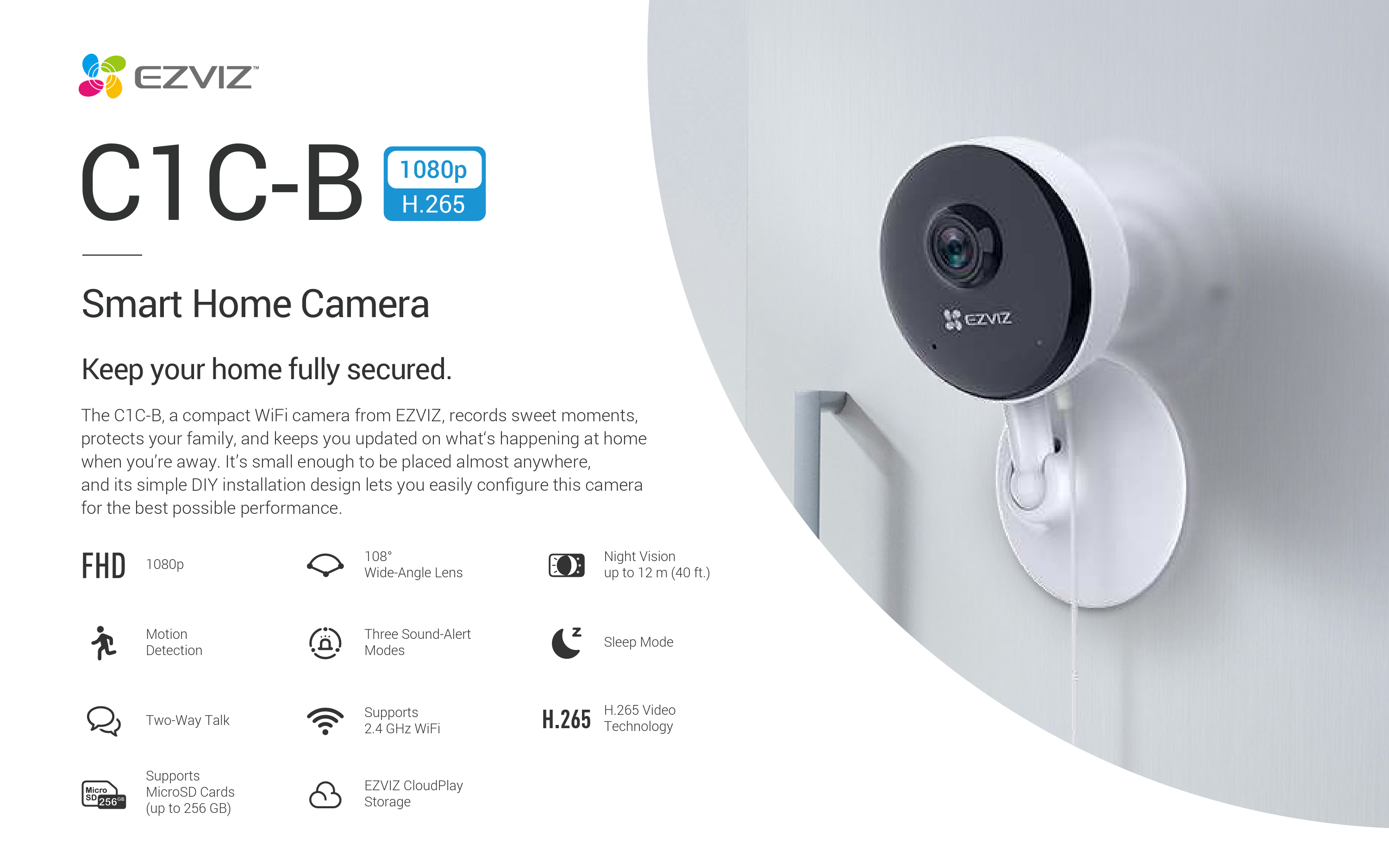 Camera Wifi EZVIZ C1C-B 1080P thông minh, hỗ trợ đàm thoại 2 chiều - Hàng chính hãng