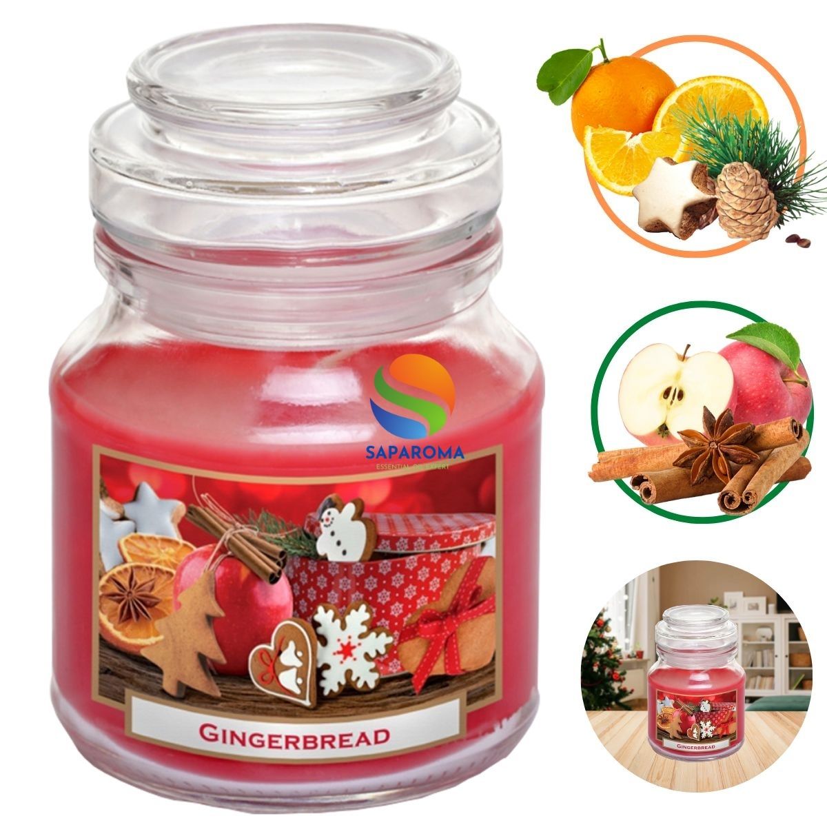 Hũ nến thơm tinh dầu Bartek Gingerbread 130g QT06649 - bánh gừng, táo, quế, nến trang trí, thơm phòng, thư giãn, Hỗ trợ khử mùi