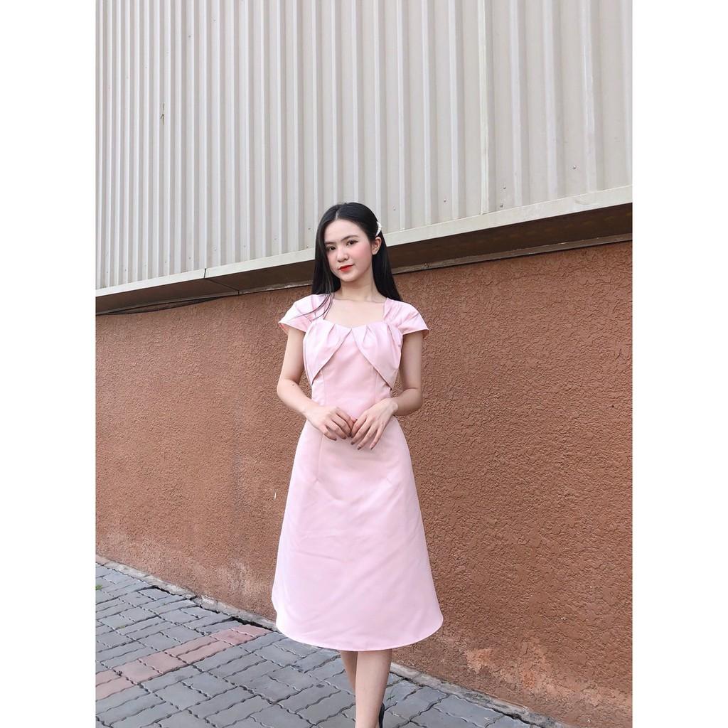 ĐẦM PHI TAPTA ĐỎ ĐÊN TRẮNG HỒNG TAY BÚP SEN CỔ V DÁNG XÒE-hình thật shop chụp
