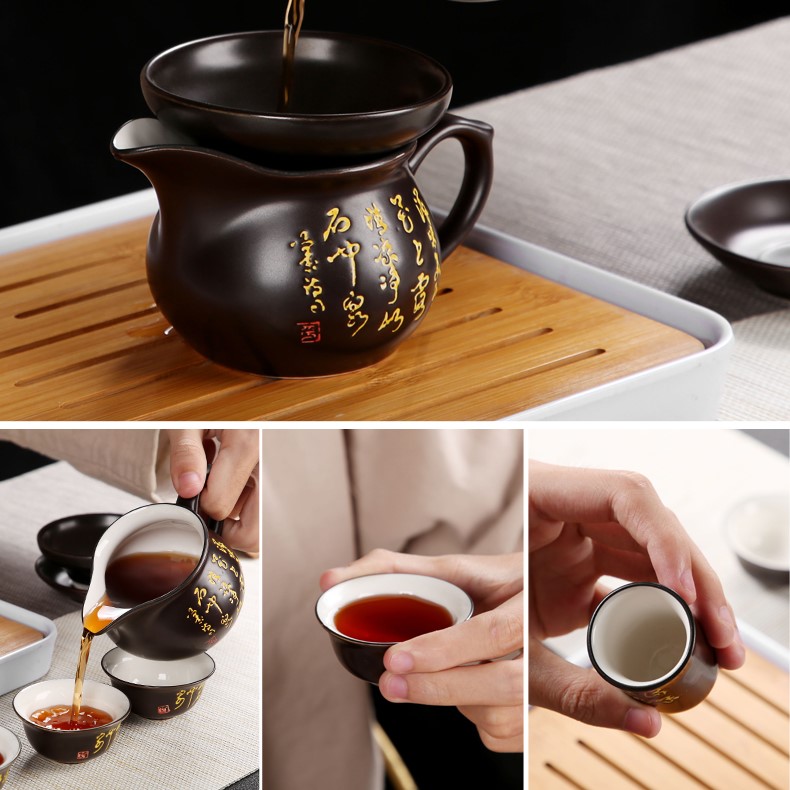 Combo bàn trà điện đa năng hình Phật + bếp đôi + ấm chén nâu
