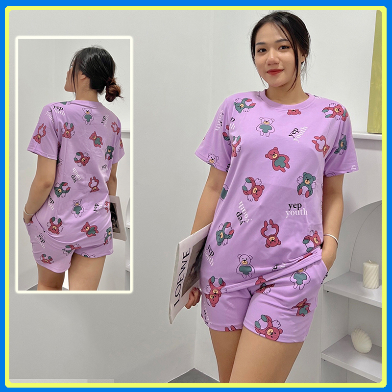 Đồ Bộ Nữ mặc nhà quần đùi dễ thương cotton DN3 - Set bộ ngủ thun cotton - Bộ đồ nữ mặc nhà