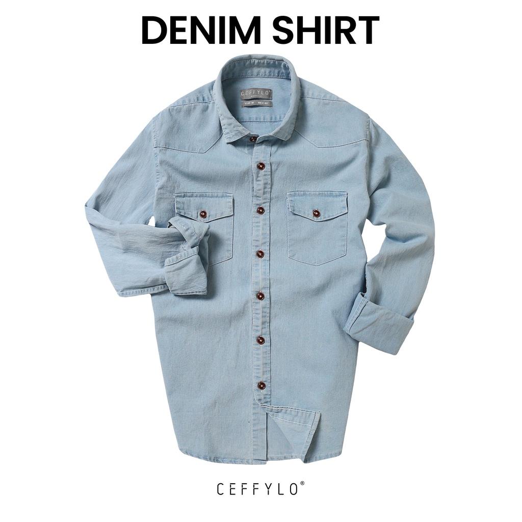 Áo Sơ Mi Denim Dài Tay Nam Ceffylo Kiểu Dáng Basic, Chất Liệu Denim Mỏng Không Bai, Xù