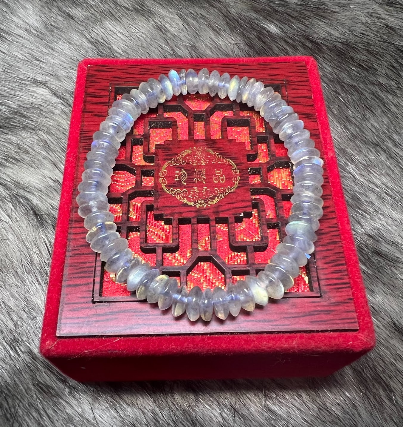 Vòng tay đá LABRADORITE bánh xe - Hắc Nguyệt Quang Thạch