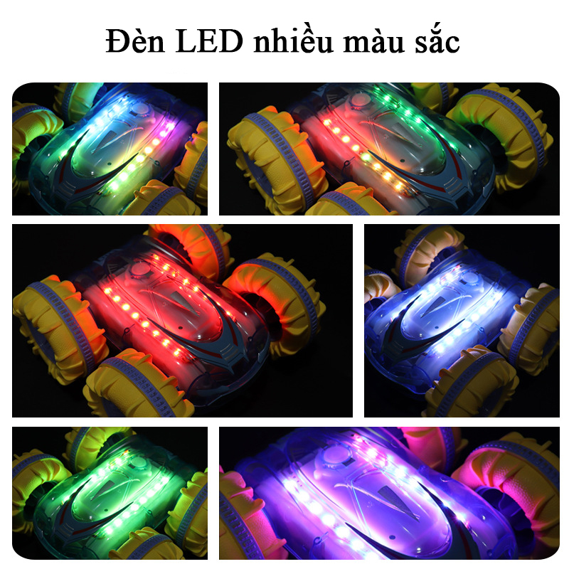 Đồ chơi xe điều khiển từ xa đi được dưới nước có đèn LED nhiều màu tần số 2.4 Ghz với 2 điều khiển kép