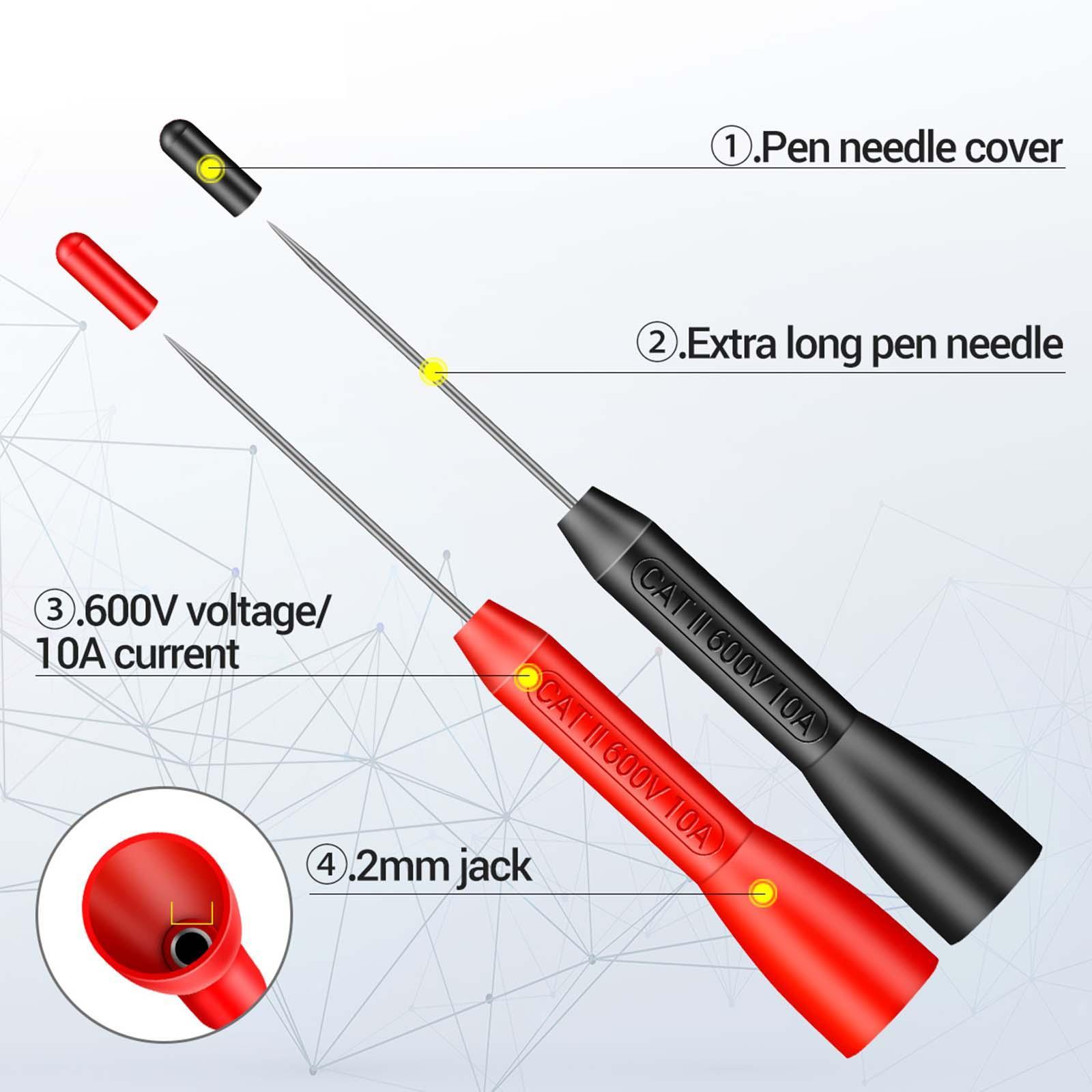 Back Probes Needle Pin Probe Multimeter Probes Test Leads 600V/10A for 2mm Test Leads