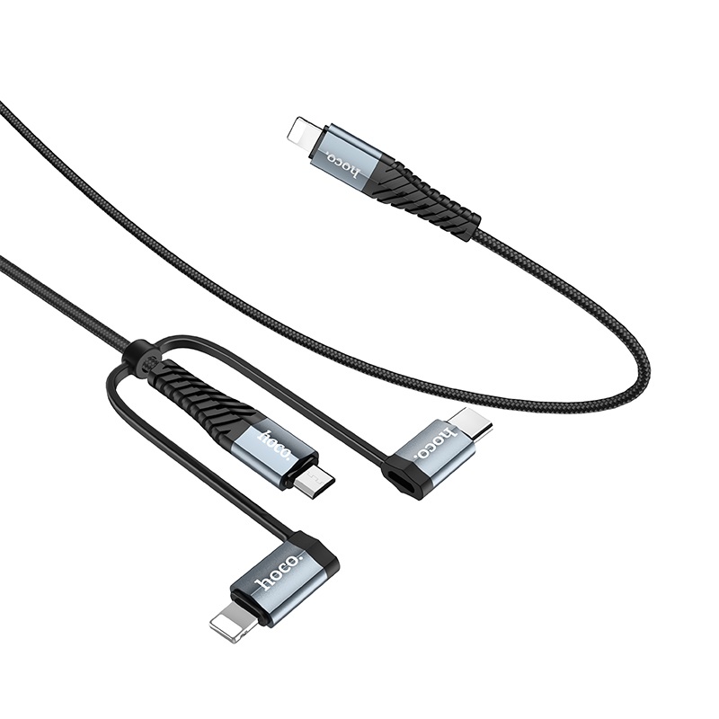 Cáp sạc nhanh và truyền dữ liệu tốc độ cao Hoco X38 đa năng 4 đầu 2 x Lightning, Micro-USB, Type-C - Hàng chính hãng