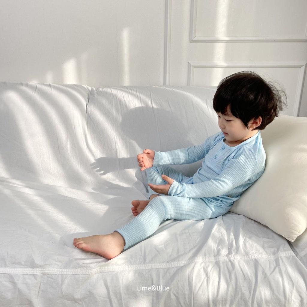 Bộ đồ thun gân dài tay nội địa Hàn Quốc Lime & Blue