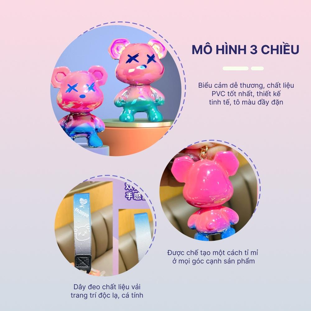 Móc khóa gấu BearBrick Holographic cao cấp, phụ kiện túi xách balo, móc khóa móc khóa xe máy ô tô