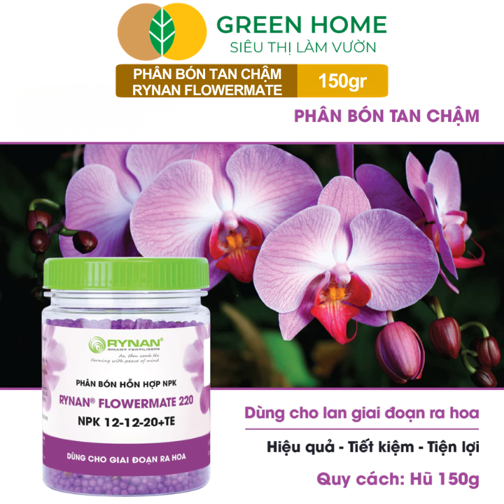 Phân Bón Thông Minh Rynan GreenHome, Hũ 150gr, Giải Pháp Dinh Dưỡng Tan Chậm Cho Lan Và Cây Cảnh