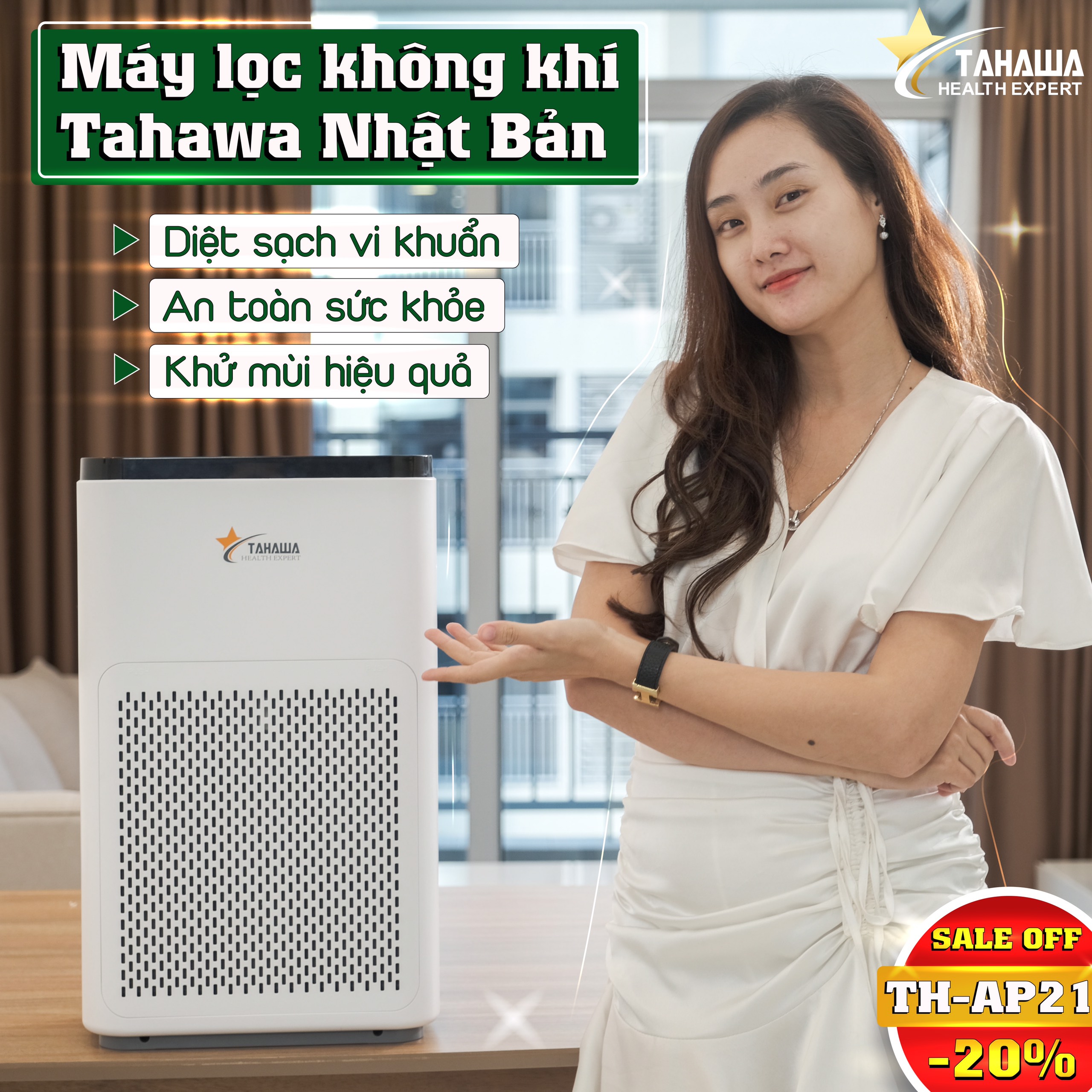 Máy lọc không khí hàng nhập khẩu chính hãng Tahawa Nhật Bản TH-AP21 - Công nghệ lọc không khí hiện đại, món quà dành tặng người thân yêu