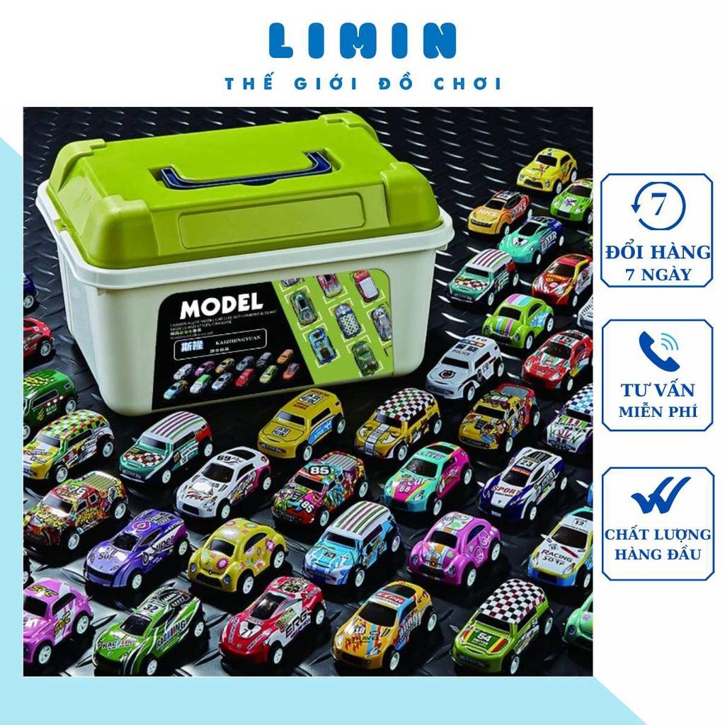 Set xe đồ chơi, Hôp 30 ô tô đồ chơi chạy đà cót kéo lùi chất liệu hợp kim cao cấp cho bé, tổng hợp nhiều loại xe