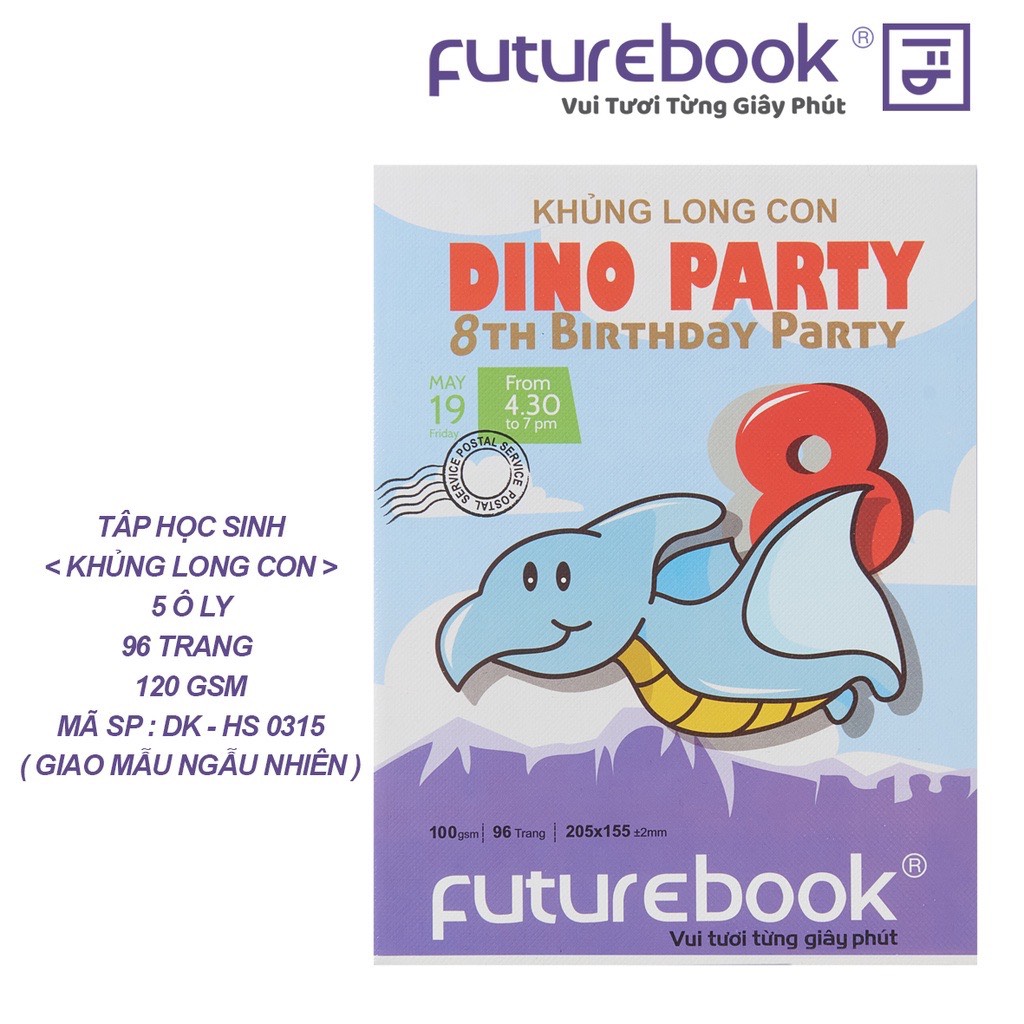 FUTUREBOOK–Tập Học Sinh Khủng Long 5 Ô Ly_96 Trang–Định Lượng 100Gsm. Mã Sản Phẩm DK-HS035 (Giao Ngẫu Nhiên)