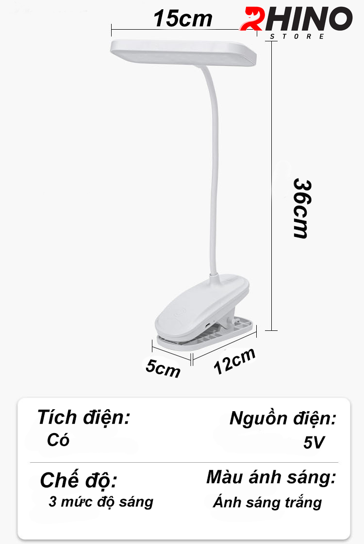 Đèn học LED gắn kẹp bảo vệ mắt chống cận cảm ứng Rhino L203, tích điện đa năng làm việc, để bàn học