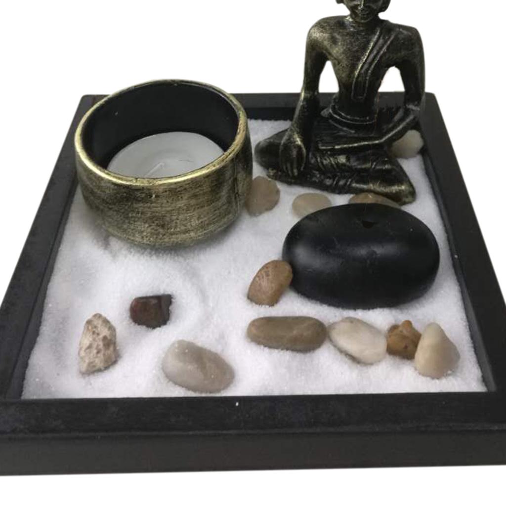 Zen Garden Sand Kit Tabletop Decor Buddha Tealight Holder Incense Burner #1