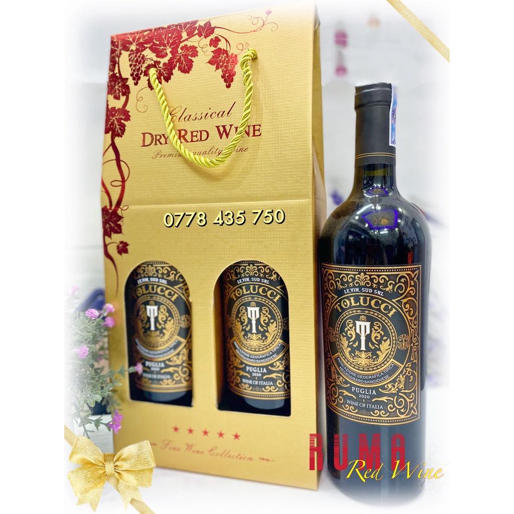 Set quà tặng hộp giấy 2 chai rượu vang Ý Tolucci 14 Rosso