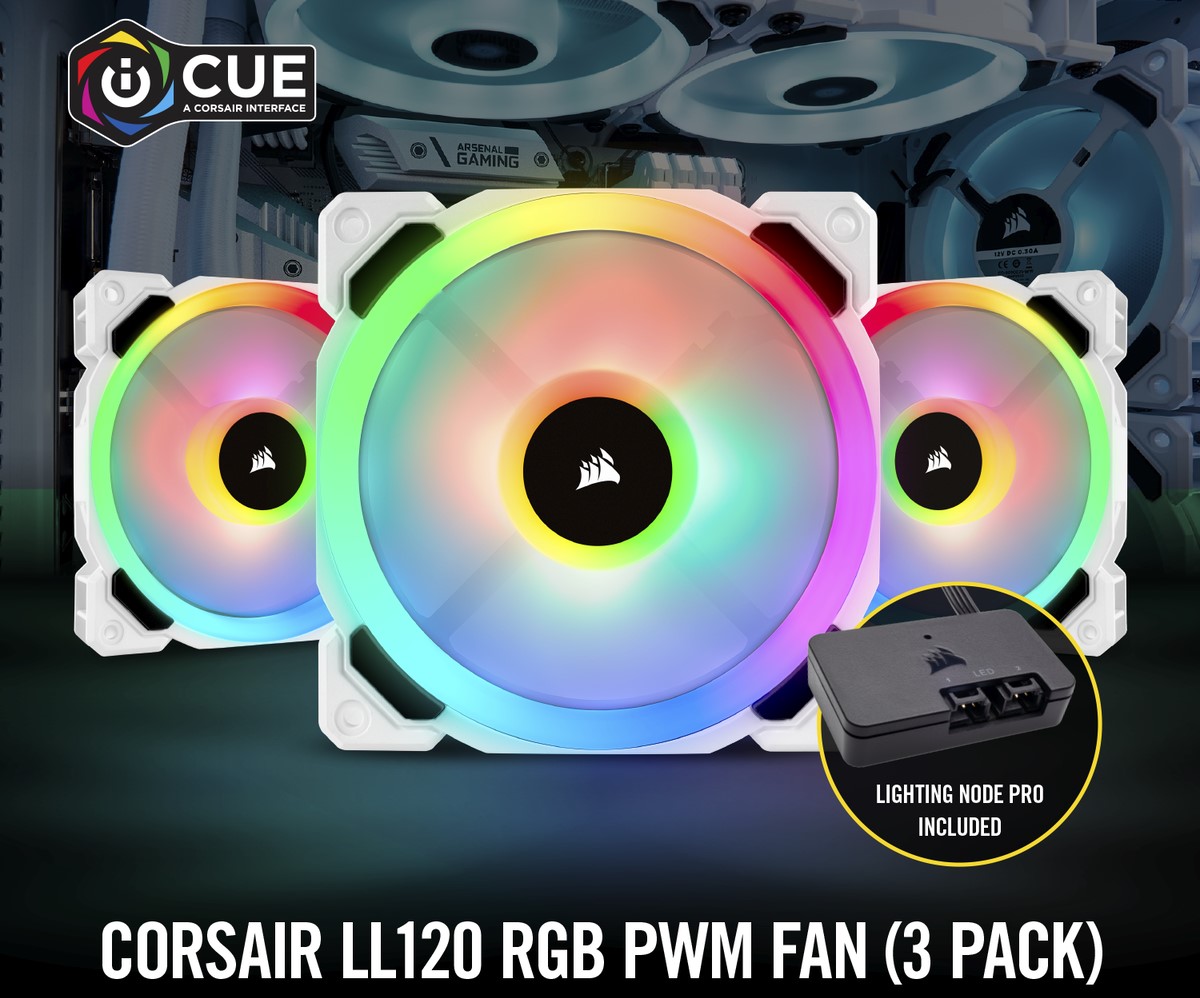 Bộ 3 quạt máy tính 120mm Corsair  LL120 Trắng RGB kèm Node PRO - Hàng Chính Hãng