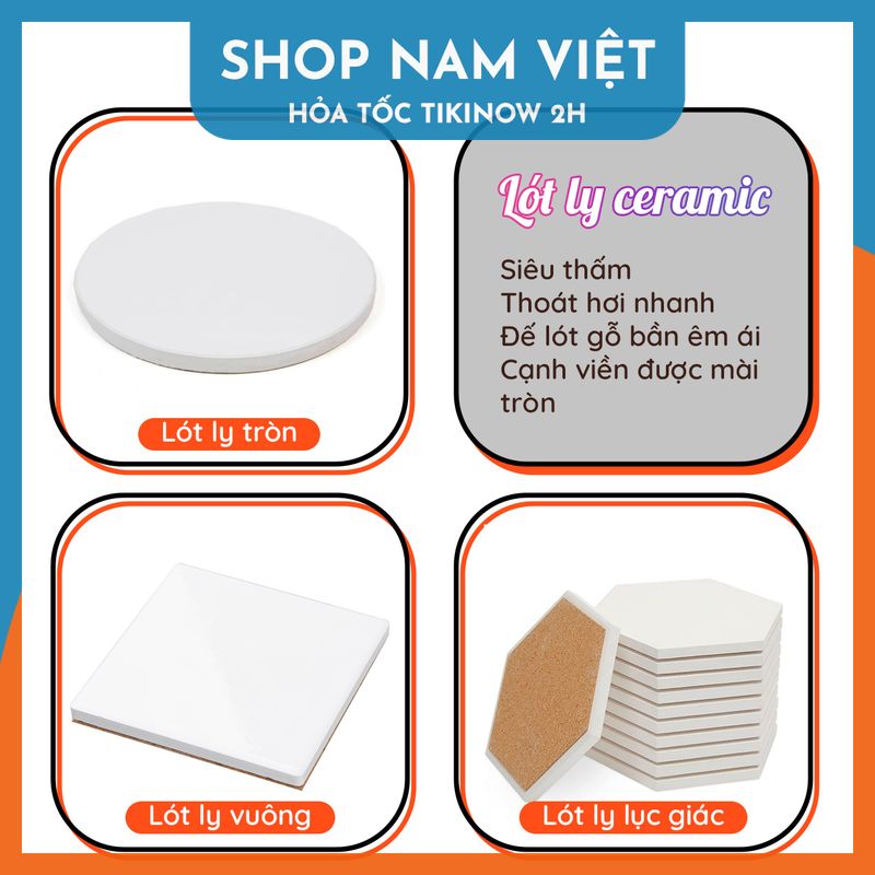 Lót Ly Ceramic Trắng Trơn, Đế Lót Cốc Gốm Sứ Siêu Thấm Hút, Thích Hợp Trang Trí DIY - Chính Hãng NAVIVU