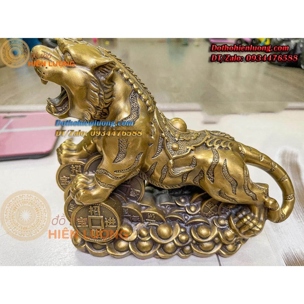 Tượng Hổ Thét Đế Tiền Vàng Đứng Trên Đồng Xu Kích Thước 26x10x22cm, Nặng 3kg - Quà Tặng Sếp Tuổi Dần Đẹp