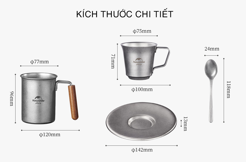 Bộ Cốc Nước Dã Ngoại Naturehike NH21SJ001 Thép Không Gỉ